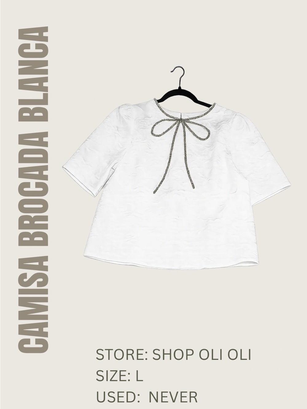 White Brocade Bow-Trim Women's Top